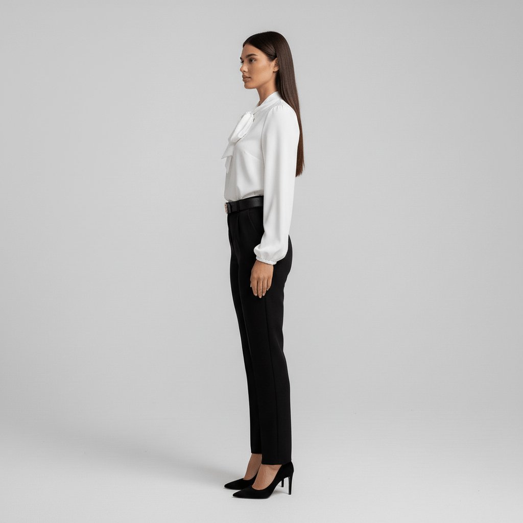 Renata | Damen Schluppenbluse Langarm mit Schleife - Red - Image 9