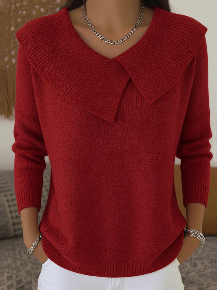 Renelde | Damen Strickpullover mit weichem Kragen - Red - Image 1