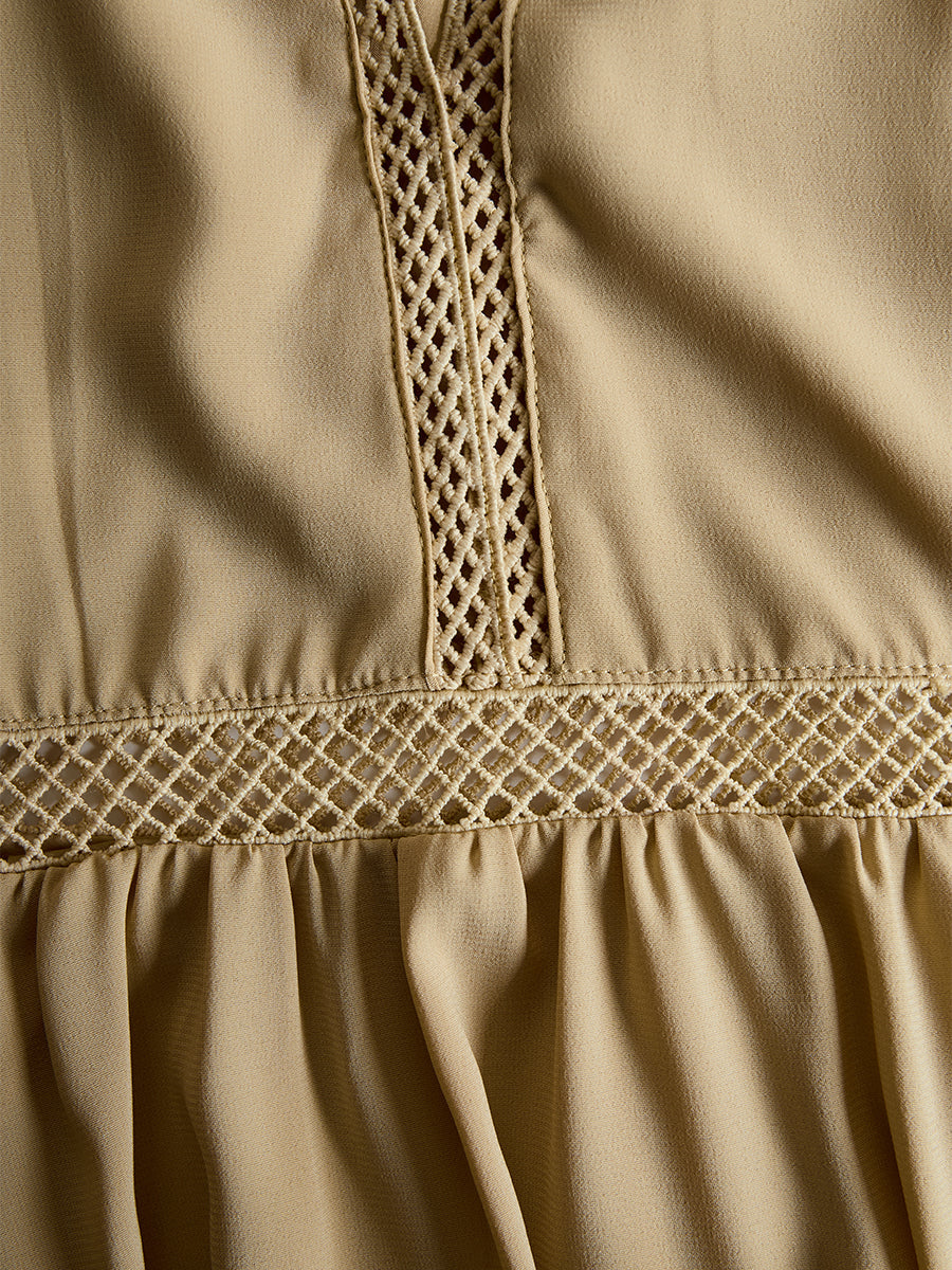 Rhiannon | Damen Schulterfreies Langarm Mini Kleid - Beige - Image 7
