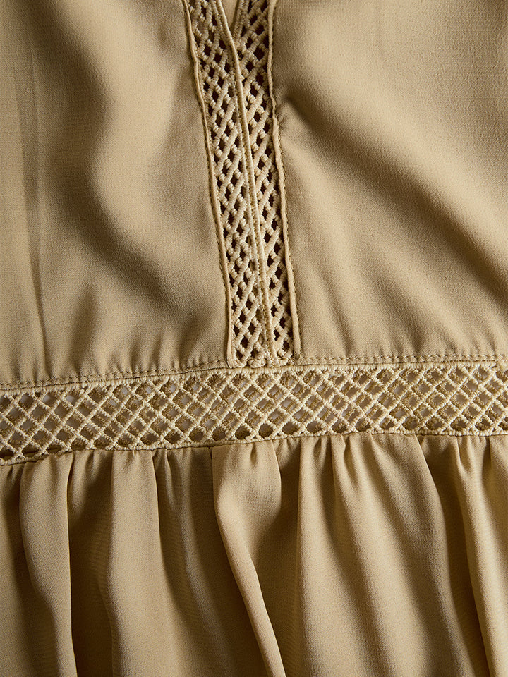 Rhiannon | Damen Schulterfreies Langarm Mini Kleid - Beige - Image 7