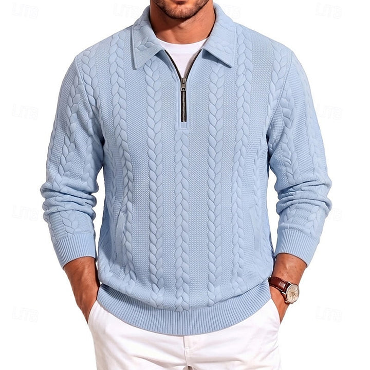 Rolvand | Herren Strickpullover Zopfmuster Reißverschluss - Light Blue - Image 1