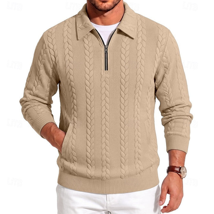 Rolvand | Herren Strickpullover Zopfmuster Reißverschluss - Light Blue - Image 10