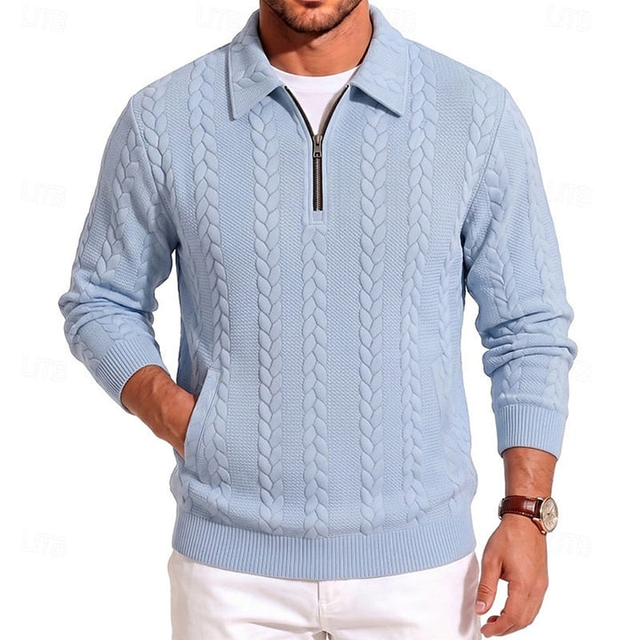 Rolvand | Herren Strickpullover Zopfmuster Reißverschluss - Light Blue - Image 2