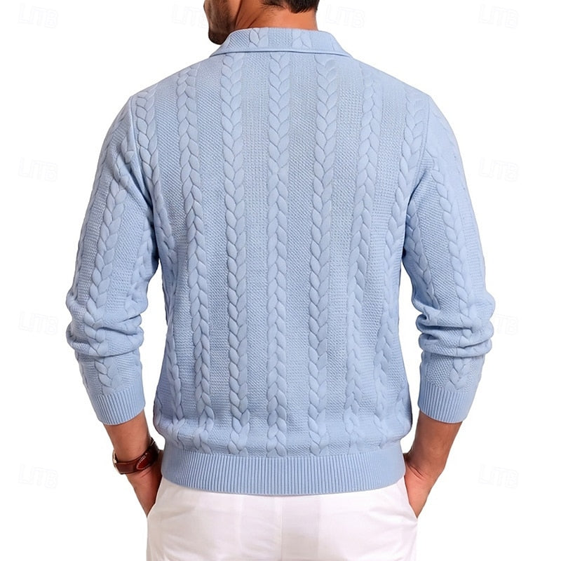 Rolvand | Herren Strickpullover Zopfmuster Reißverschluss - Light Blue - Image 4