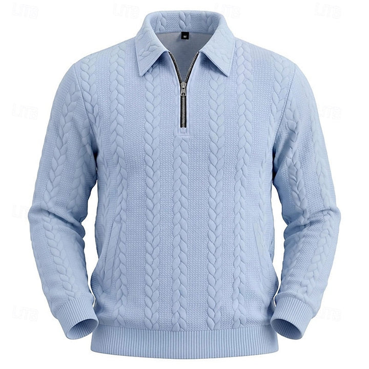 Rolvand | Herren Strickpullover Zopfmuster Reißverschluss - Light Blue - Image 5