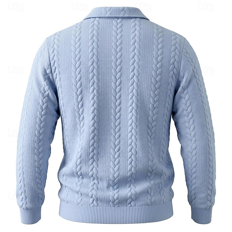 Rolvand | Herren Strickpullover Zopfmuster Reißverschluss - Light Blue - Image 6