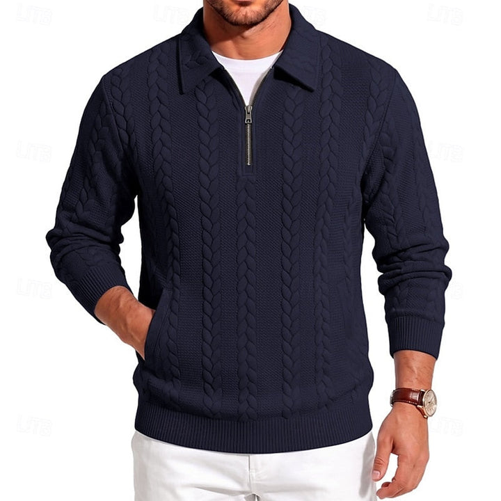 Rolvand | Herren Strickpullover Zopfmuster Reißverschluss - Light Blue - Image 8