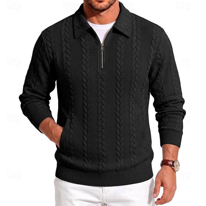 Rolvand | Herren Strickpullover Zopfmuster Reißverschluss - Light Blue - Image 9