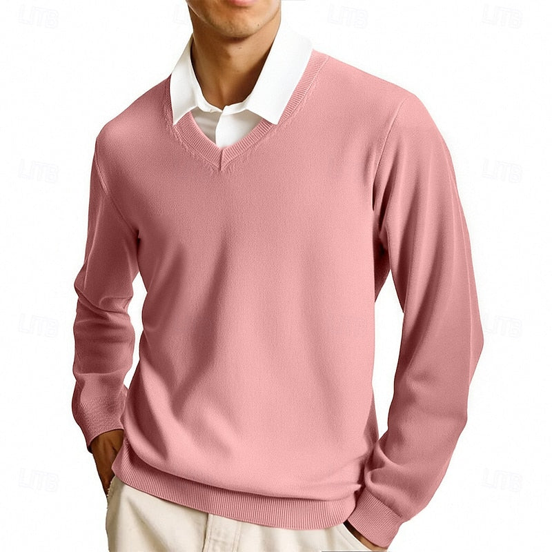 Rolvard | Herren V-Ausschnitt Strickpullover Rosa - Pink - Image 1