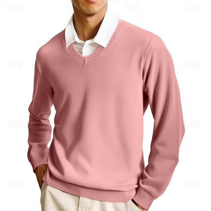Rolvard | Herren V-Ausschnitt Strickpullover Rosa - Pink - Image 1