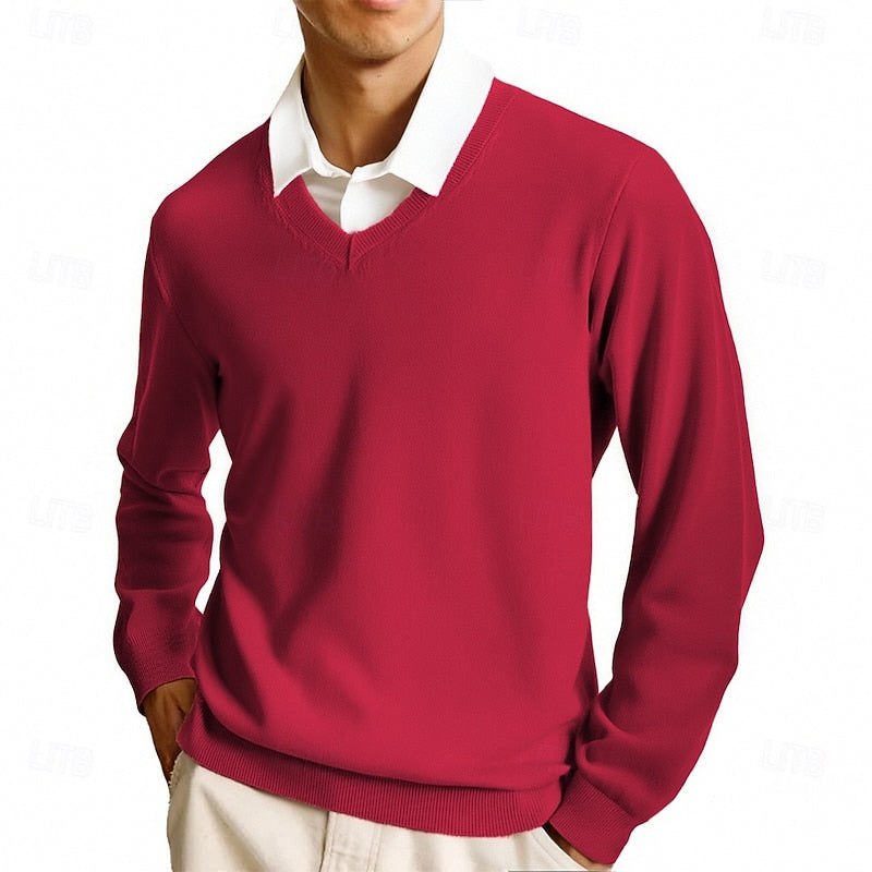 Rolvard | Herren V-Ausschnitt Strickpullover Rosa - Pink - Image 12