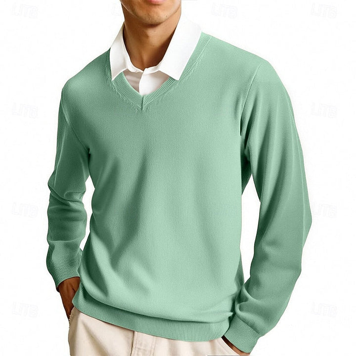 Rolvard | Herren V-Ausschnitt Strickpullover Rosa - Pink - Image 3