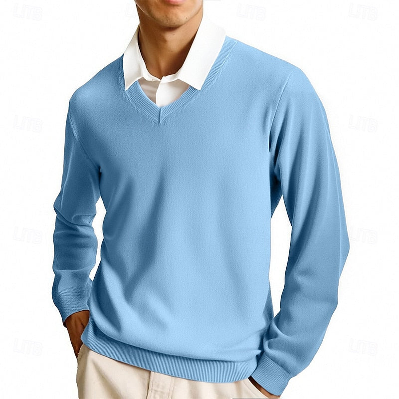 Rolvard | Herren V-Ausschnitt Strickpullover Rosa - Pink - Image 5