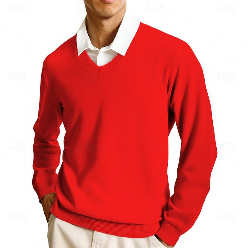 Rolvard | Herren V-Ausschnitt Strickpullover Rosa - Pink - Image 9