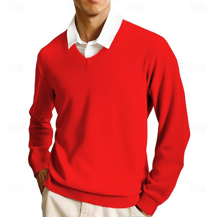 Rolvard | Herren V-Ausschnitt Strickpullover Rosa - Pink - Image 9