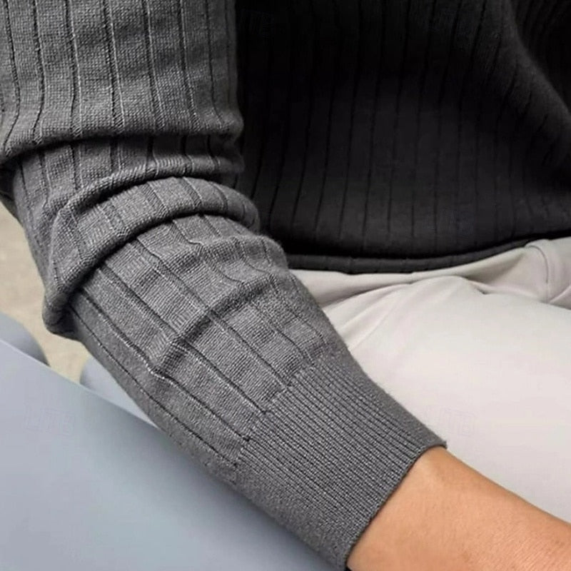 Rolvek | Herren Gerippter Henley Strickpullover - Camel - Image 5