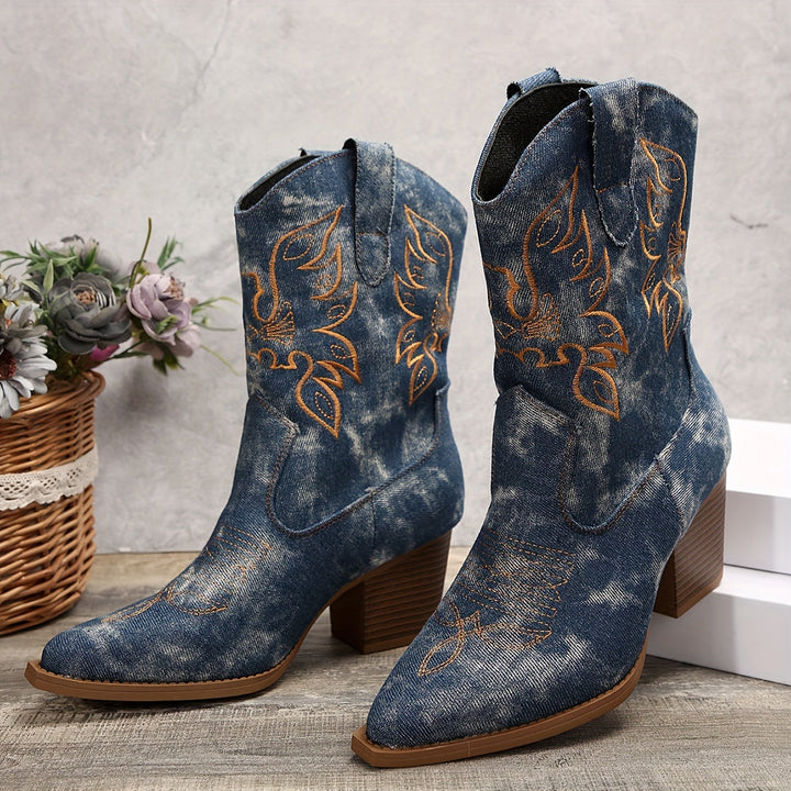Romilda | Damen Westernstiefel mit Blockabsatz - Dark Grey - Image 9
