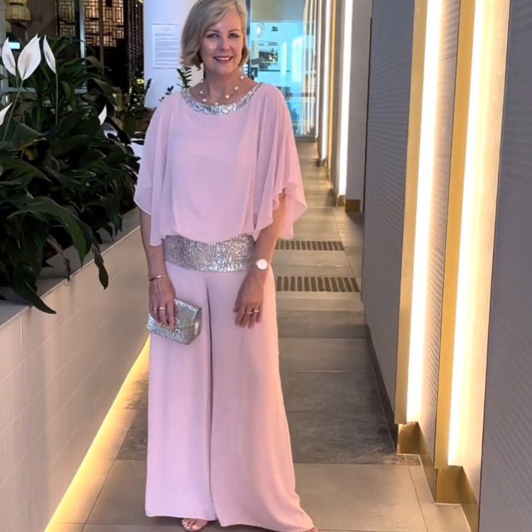 Romy | Damen Zweiteiler Abendmode Pailletten Set - Pink - Image 1