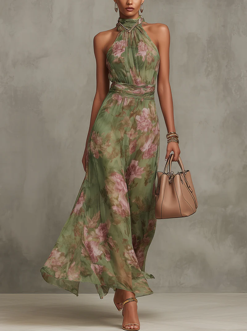 Rosabelle | Damen Neckholder Blumendruck Maxikleid - Floral - Image 1
