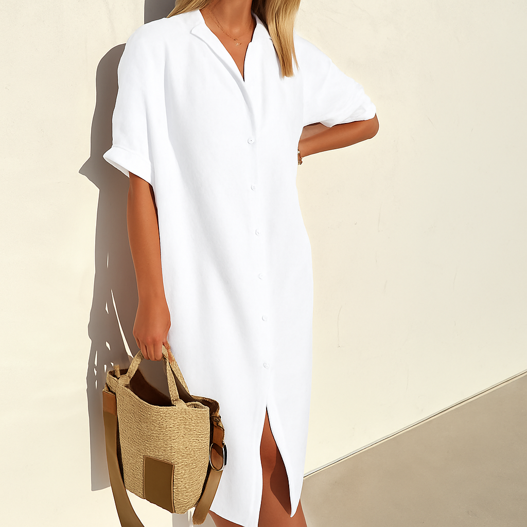 Rosalba | Damen Hemdkleid mit Knöpfen - White - Image 1