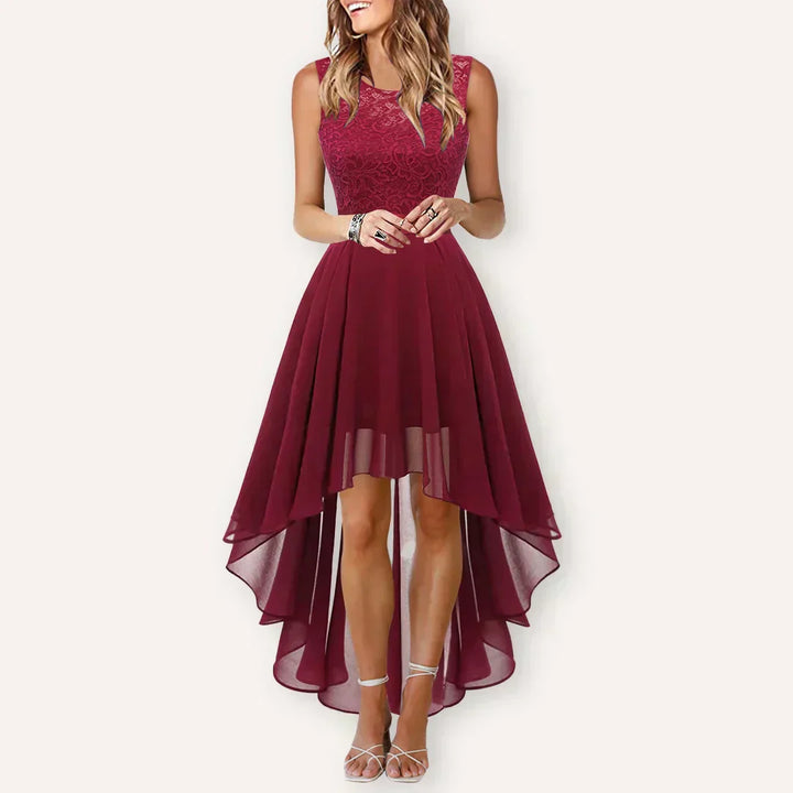 Rosalba | Damen Spitzenkleid High-Low A-Linien Kleid - Burgundy - Image 1
