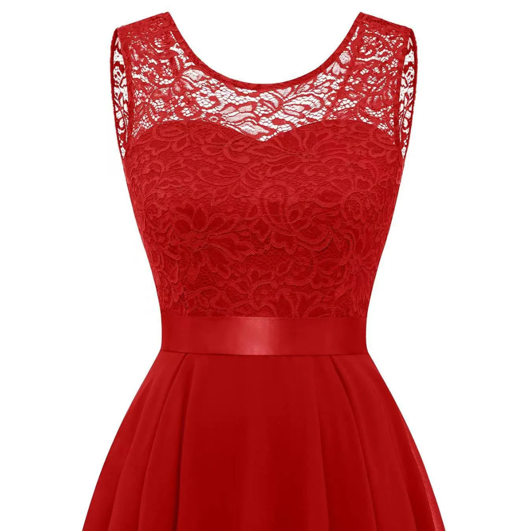 Rosalba | Damen Spitzenkleid High-Low A-Linien Kleid - Burgundy - Image 3