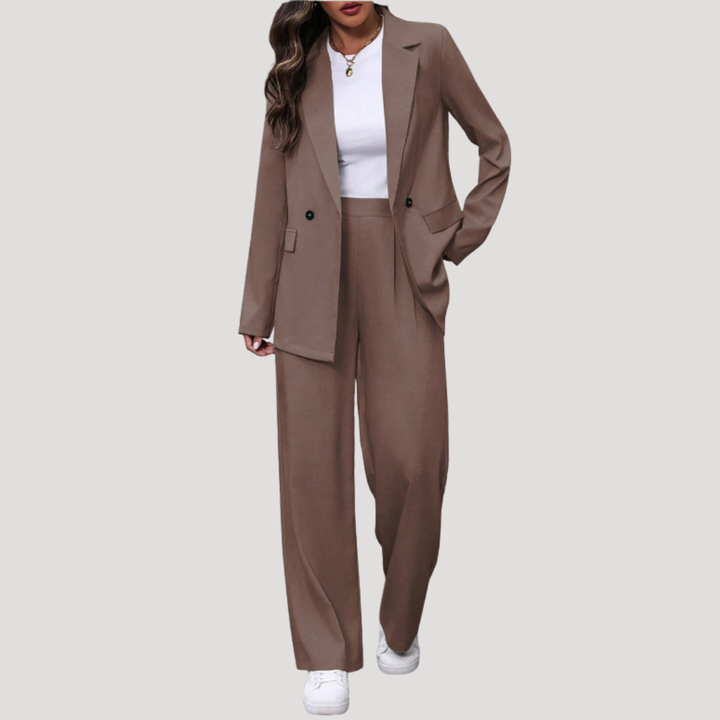 Rosalie | Damen Zweireihiger Taillierter Hosenanzug - Burgundy - Image 12