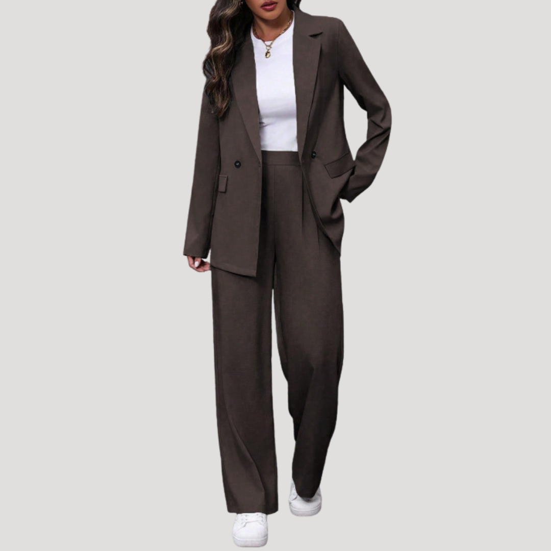 Rosalie | Damen Zweireihiger Taillierter Hosenanzug - Burgundy - Image 15