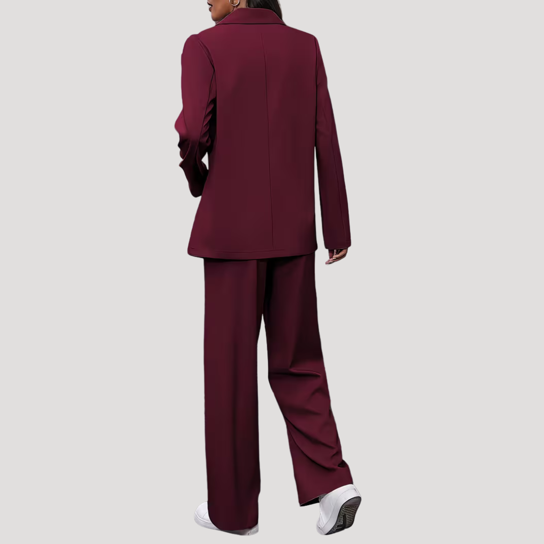 Rosalie | Damen Zweireihiger Taillierter Hosenanzug - Burgundy - Image 3