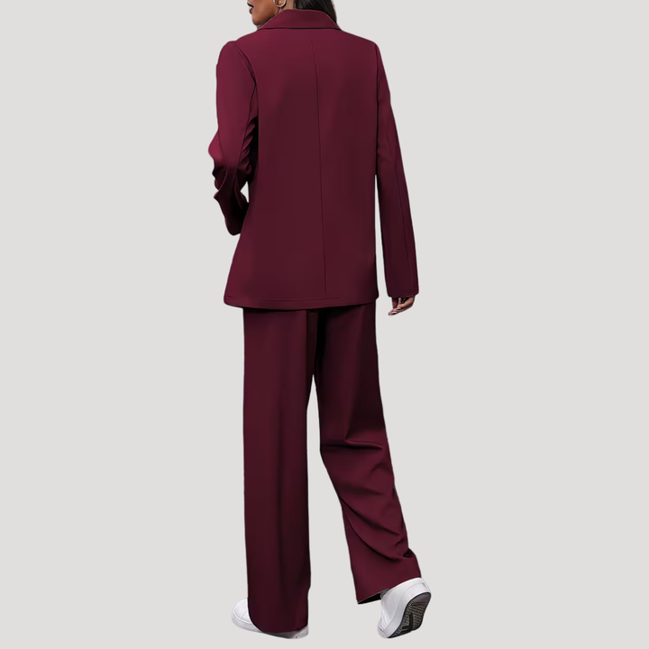 Rosalie | Damen Zweireihiger Taillierter Hosenanzug - Burgundy - Image 3