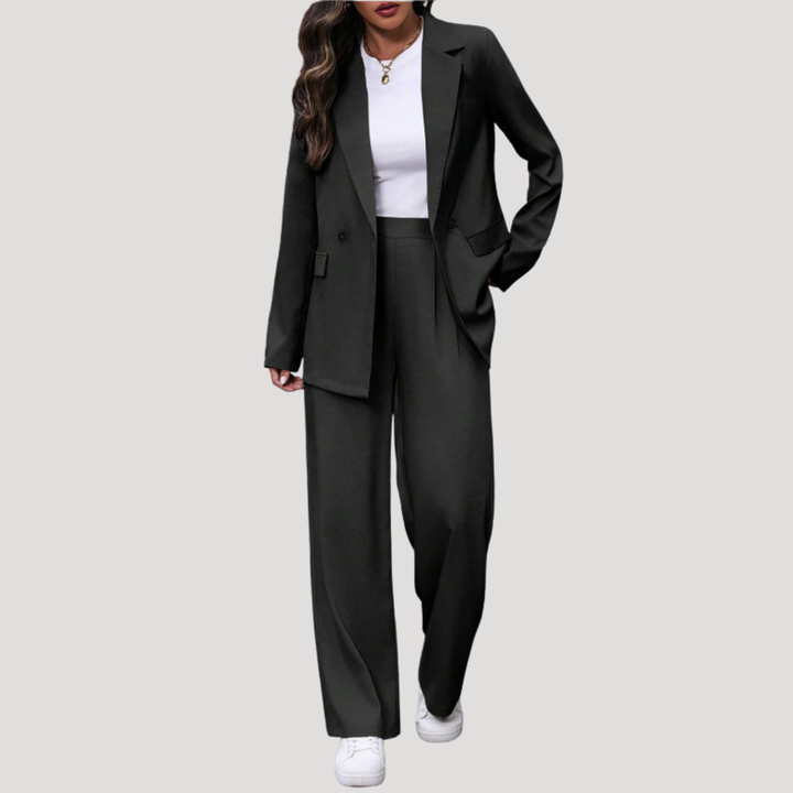Rosalie | Damen Zweireihiger Taillierter Hosenanzug - Burgundy - Image 4