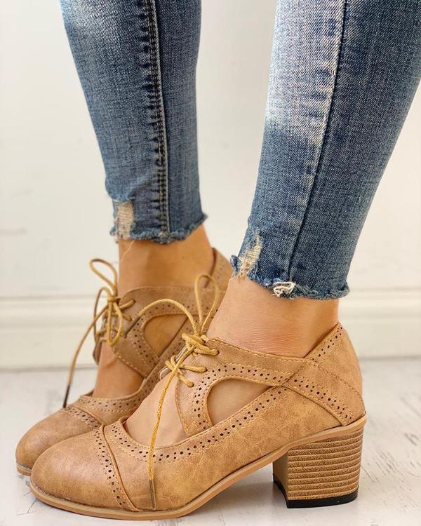 Rosalinde | Damen Schnür Halbschuhe mit Blockabsatz - Brown - Image 1
