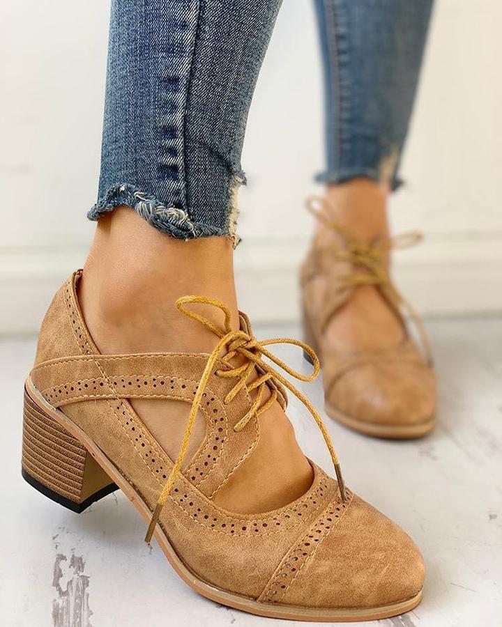 Rosalinde | Damen Schnür Halbschuhe mit Blockabsatz - Brown - Image 2