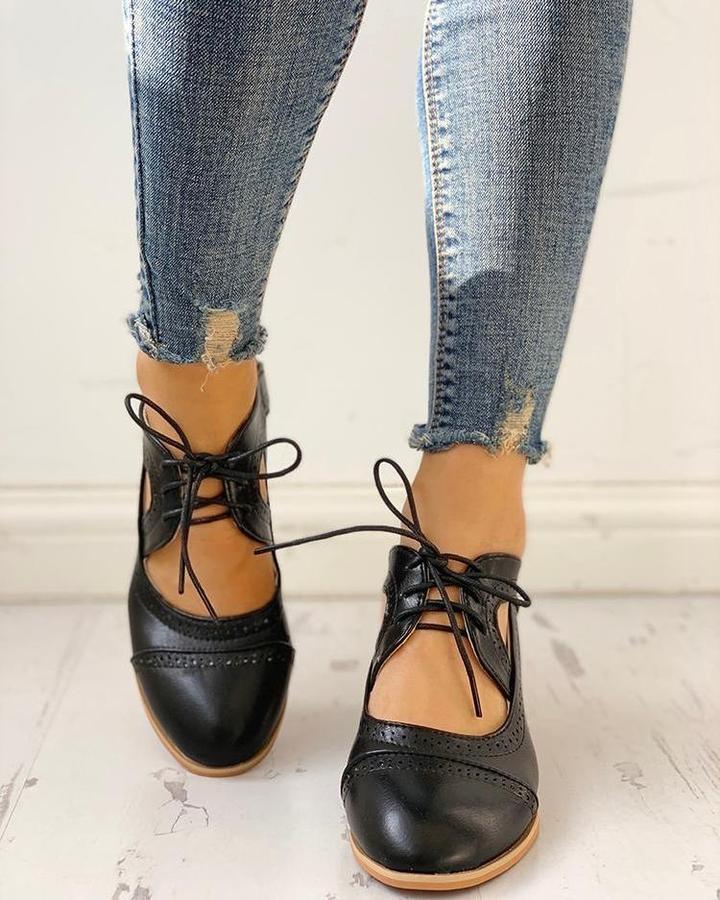 Rosalinde | Damen Schnür Halbschuhe mit Blockabsatz - Brown - Image 4