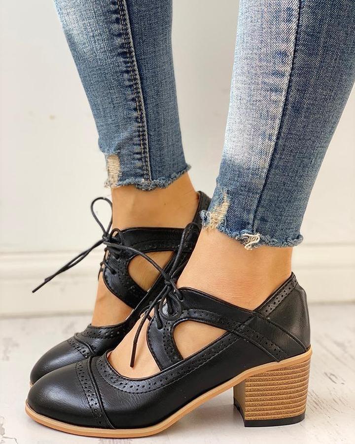 Rosalinde | Damen Schnür Halbschuhe mit Blockabsatz - Brown - Image 5