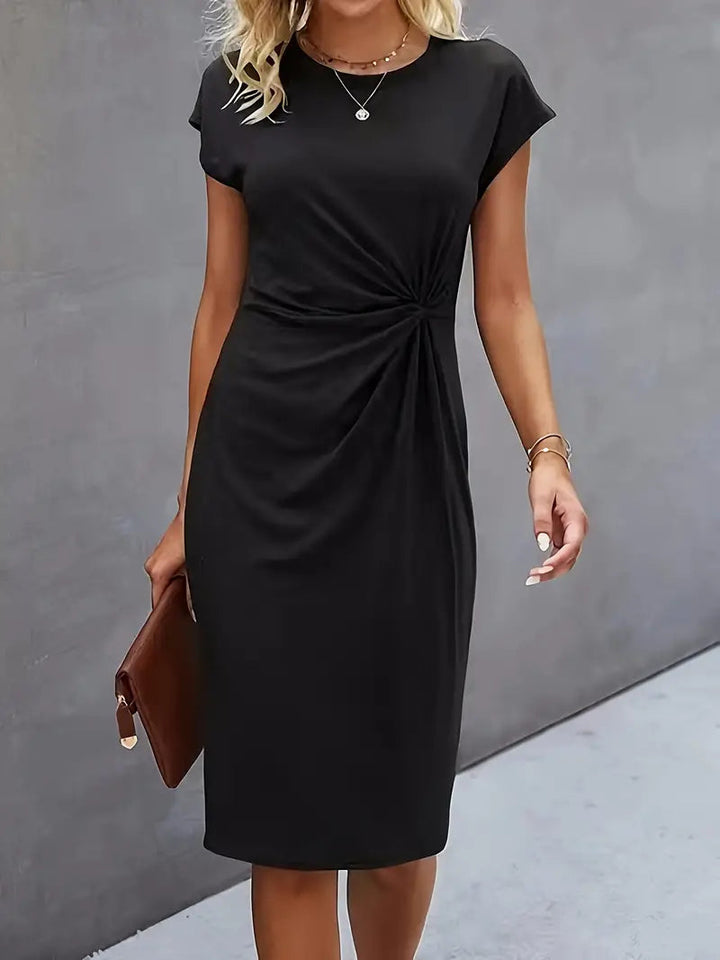 Rosemarie | Damen Kurzarm Midikleid mit Twist Detail - Black - Image 1
