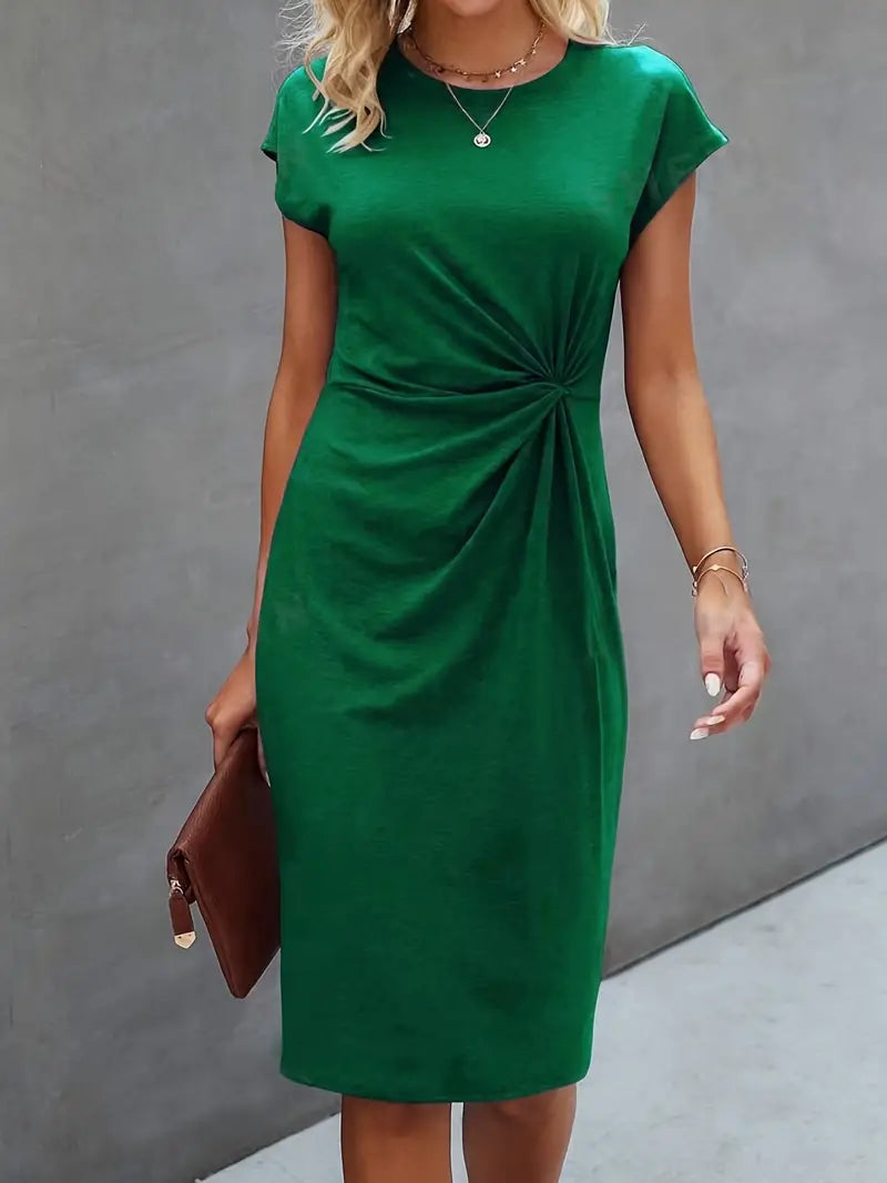 Rosemarie | Damen Kurzarm Midikleid mit Twist Detail - Black - Image 3