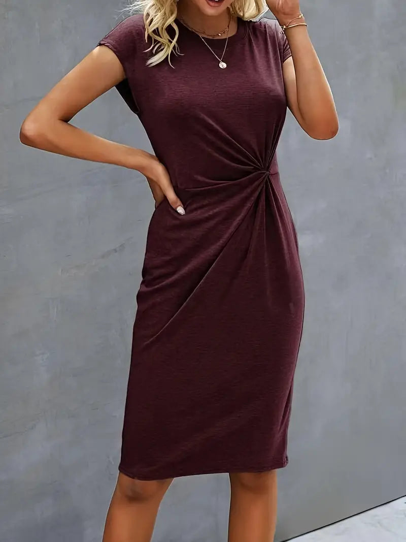 Rosemarie | Damen Kurzarm Midikleid mit Twist Detail - Black - Image 4