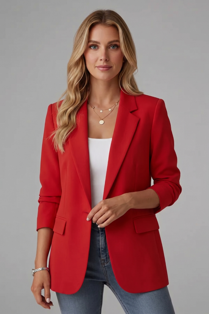 Rosemarie | Damen Taillierter Einreihiger Blazer - Red - Image 2