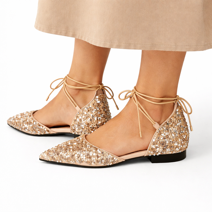 Rosemunde | Damen Gold Glitzer Schnürschuhe Spitz - Gold - Image 1