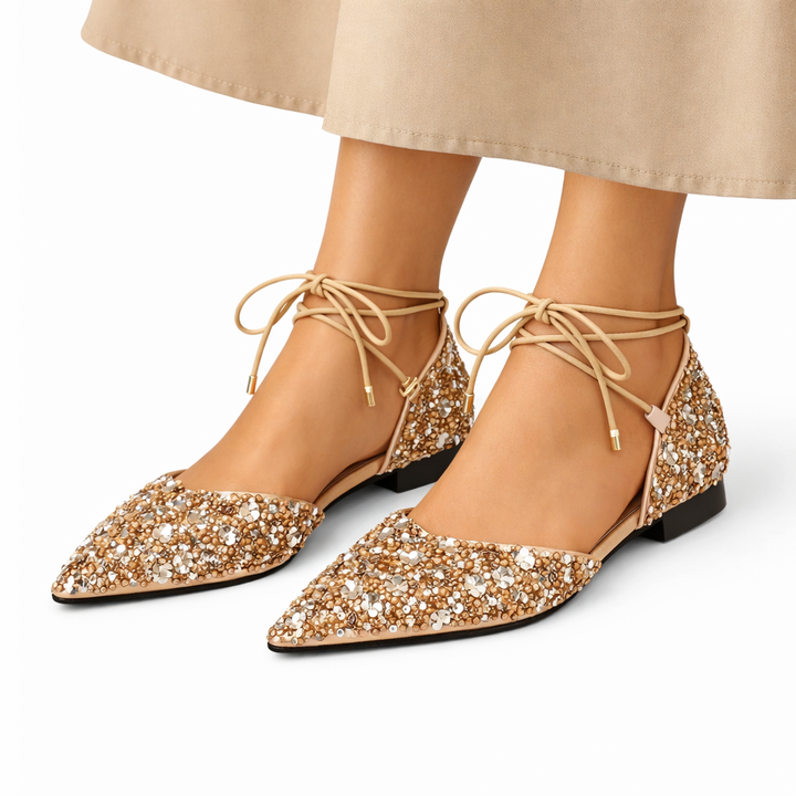 Rosemunde | Damen Gold Glitzer Schnürschuhe Spitz - Gold - Image 2