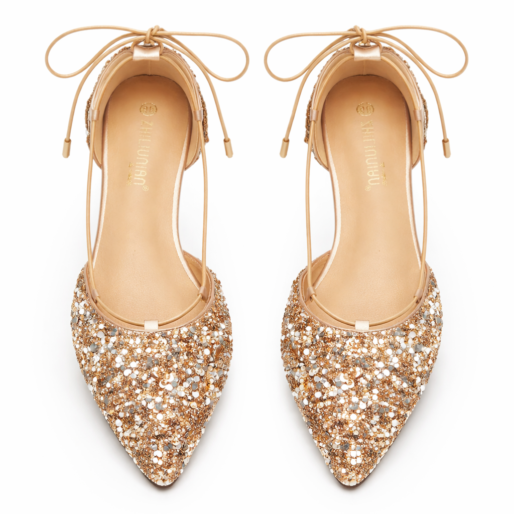 Rosemunde | Damen Gold Glitzer Schnürschuhe Spitz - Gold - Image 3