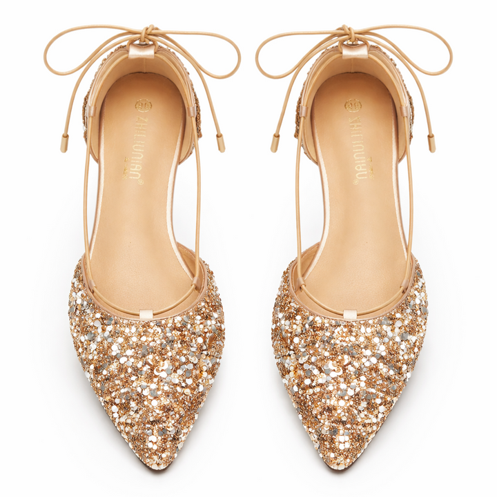 Rosemunde | Damen Gold Glitzer Schnürschuhe Spitz - Gold - Image 3