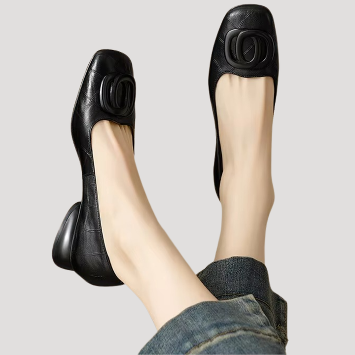 Rosina | Damen Ballerinas Quadratische Spitze Slip-On - Black - Image 1