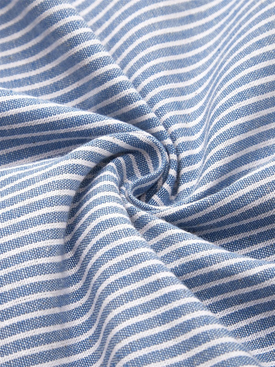 Roswen | Damen Gestreiftes Kurzarm Midikleid mit Knöpfen - Striped - Image 5