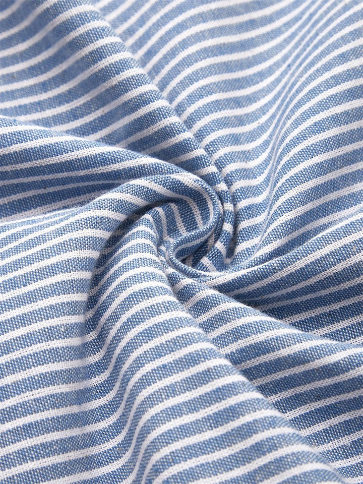 Roswen | Damen Gestreiftes Kurzarm Midikleid mit Knöpfen - Striped - Image 5