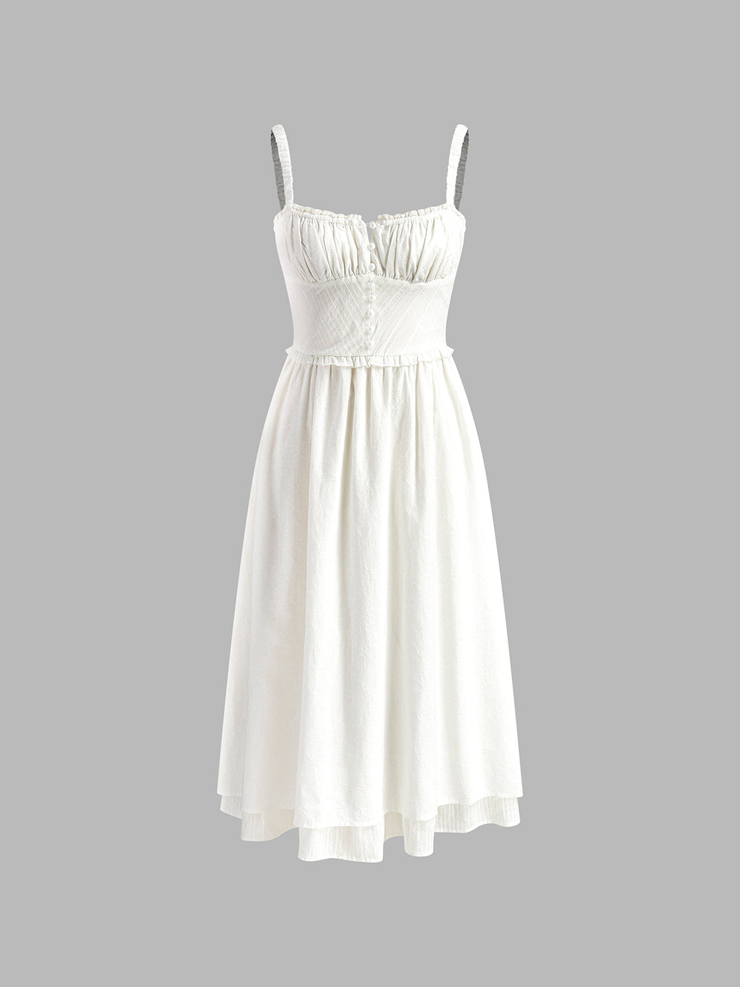 Bianca | Damen Midikleid, Spaghettiträger mit Rüschensaum