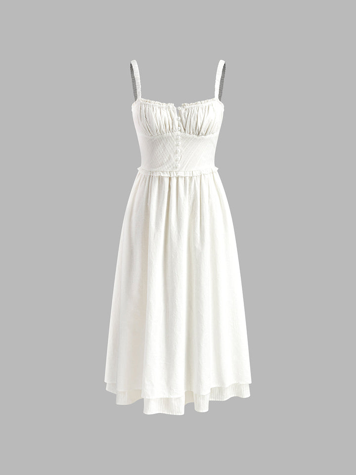 Bianca | Damen Midikleid, Spaghettiträger mit Rüschensaum