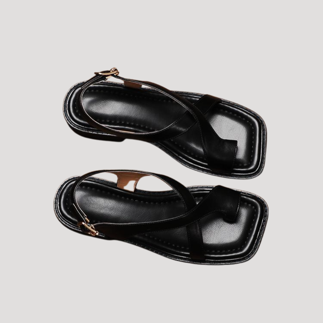 Saskia | Damen Quadratzehenform Blockabsatz Sandale - Brown - Image 12