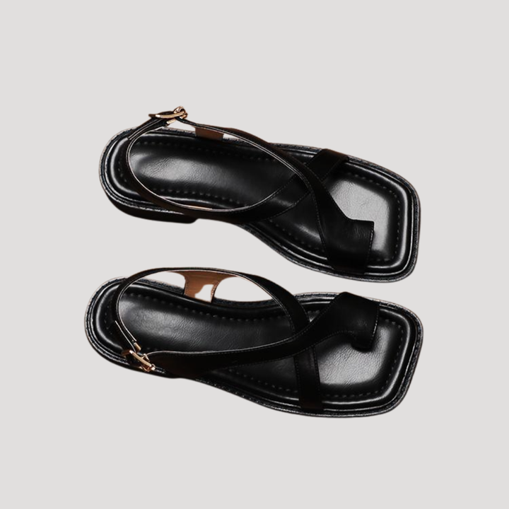 Saskia | Damen Quadratzehenform Blockabsatz Sandale - Brown - Image 12